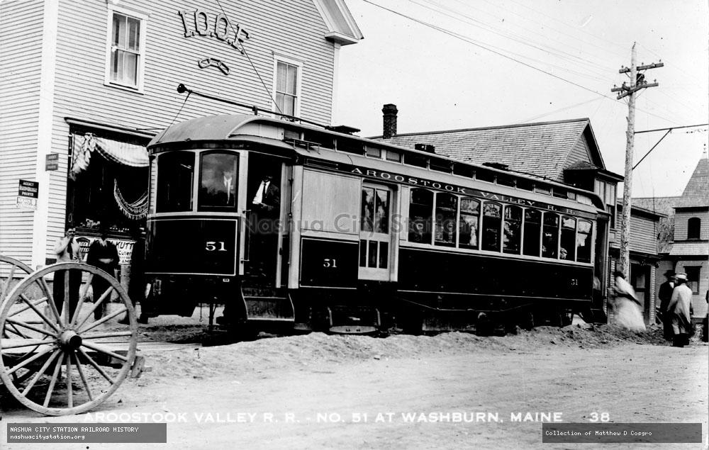 Postcard: Aroostook Valley Railroad - No. 51 at Washburn, Maine